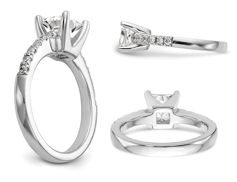 1.90 Carat (ctw VS2D-E-F) Certified Princess Lab-Grown Diamond By-Pass Engagement Ring in 14K White Gold Image 2