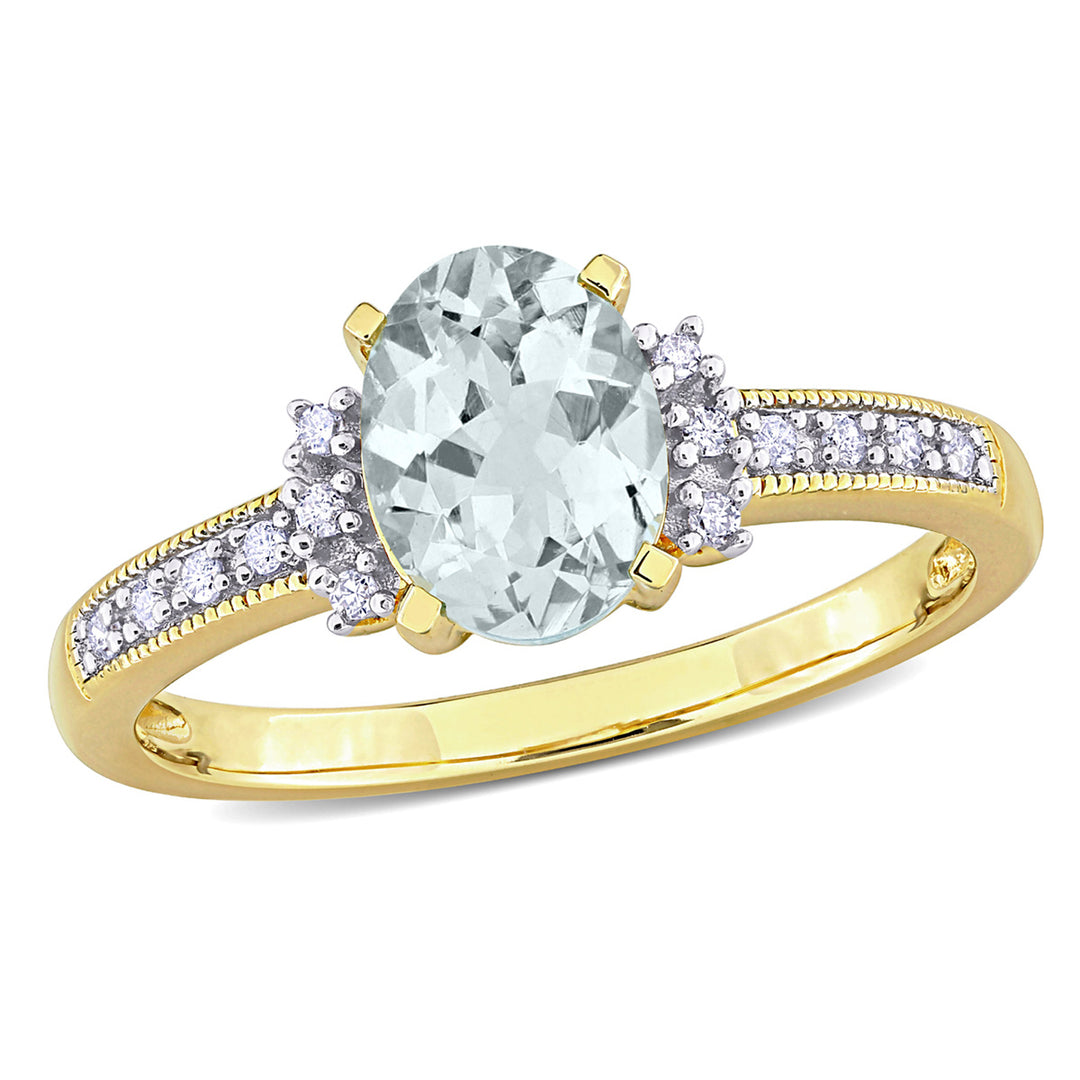 1.00 Carat (ctw) Oval Aquamarine Ring in Yellow Plated Sterling Silver Image 1