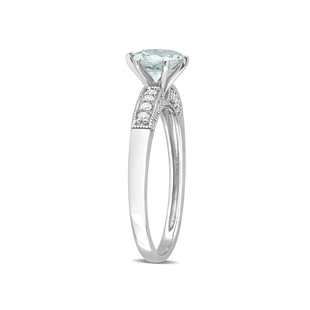 1.00 Carat (ctw) Light Aquamarine Ring with Diamonds in 10K White Gold Image 4