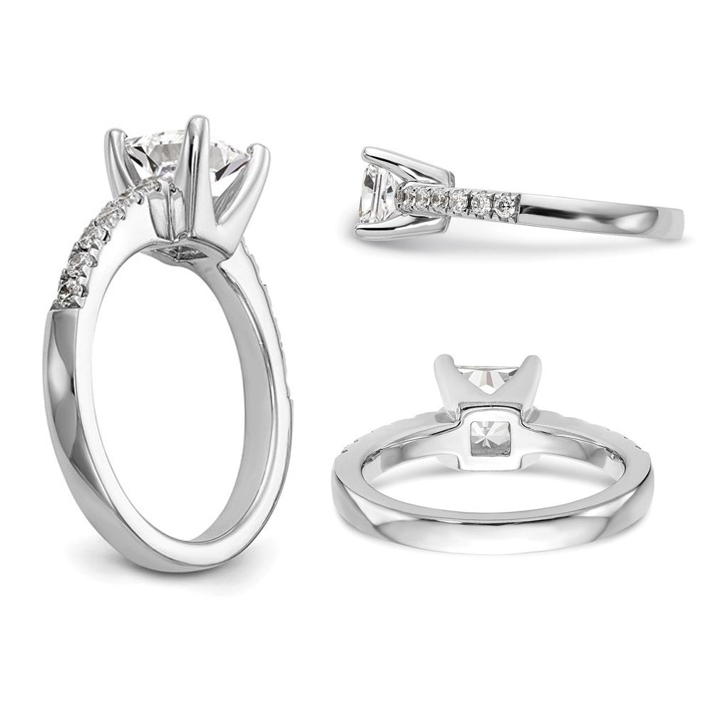 1.20 Carat (ctw VS2D-E-F) Certified Princess Lab-Grown Diamond By-Pass Engagement Ring in 14K White Gold Image 4