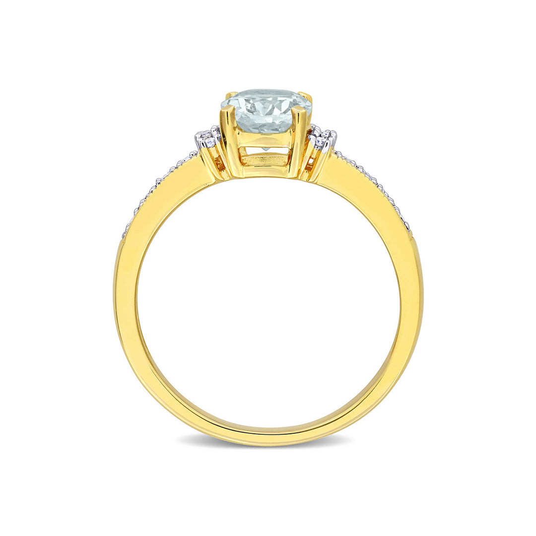1.00 Carat (ctw) Oval Aquamarine Ring in Yellow Plated Sterling Silver Image 3