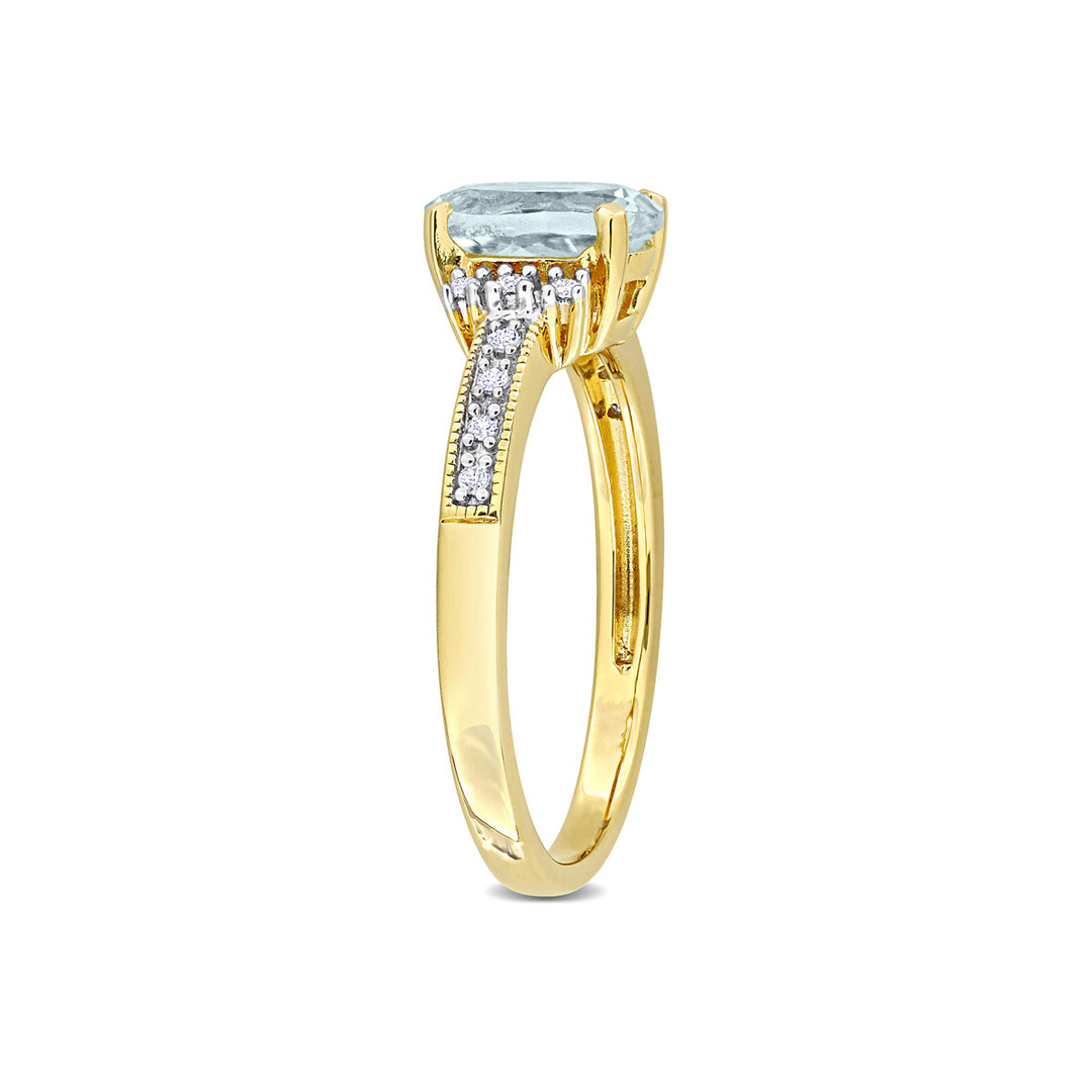 1.00 Carat (ctw) Oval Aquamarine Ring in Yellow Plated Sterling Silver Image 4