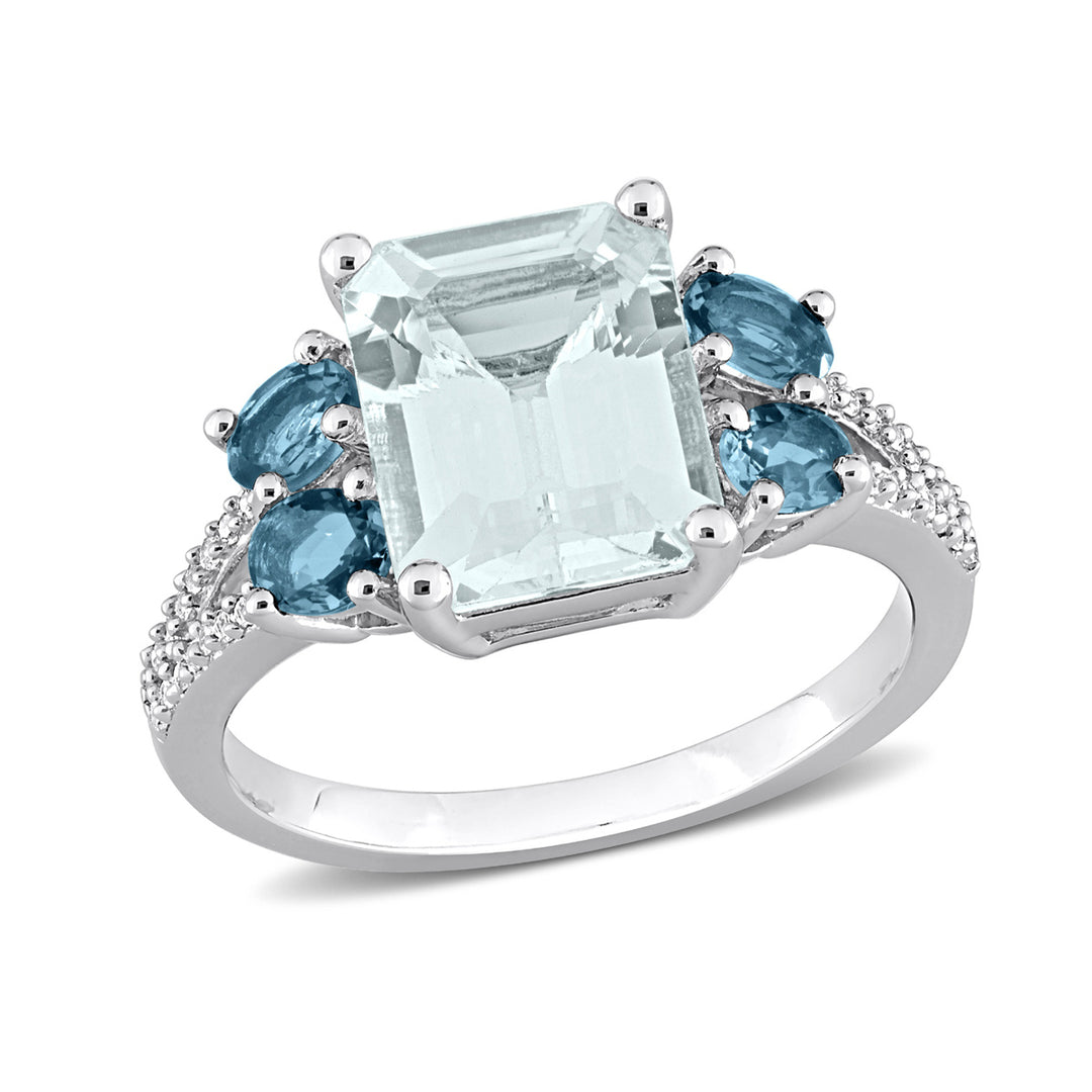 3.85 Carat (ctw) Aquamarine and London Blue Topaz Ring in Sterling Silver Image 1