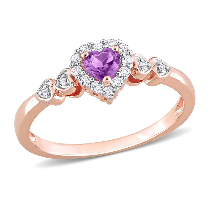 1/3 Carat (ctw) Amethyst and Lab-Created White Sapphire Heart Ring in Rose Sterling Silver Image 1