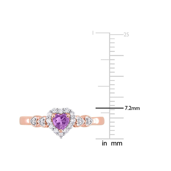 1/3 Carat (ctw) Amethyst and Lab-Created White Sapphire Heart Ring in Rose Sterling Silver Image 4