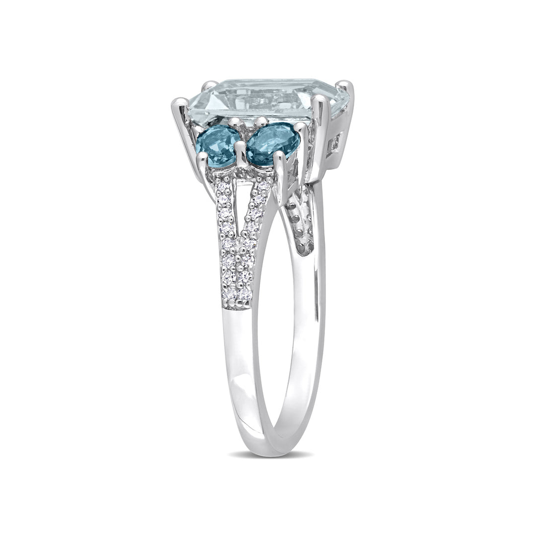 3.85 Carat (ctw) Aquamarine and London Blue Topaz Ring in Sterling Silver Image 4