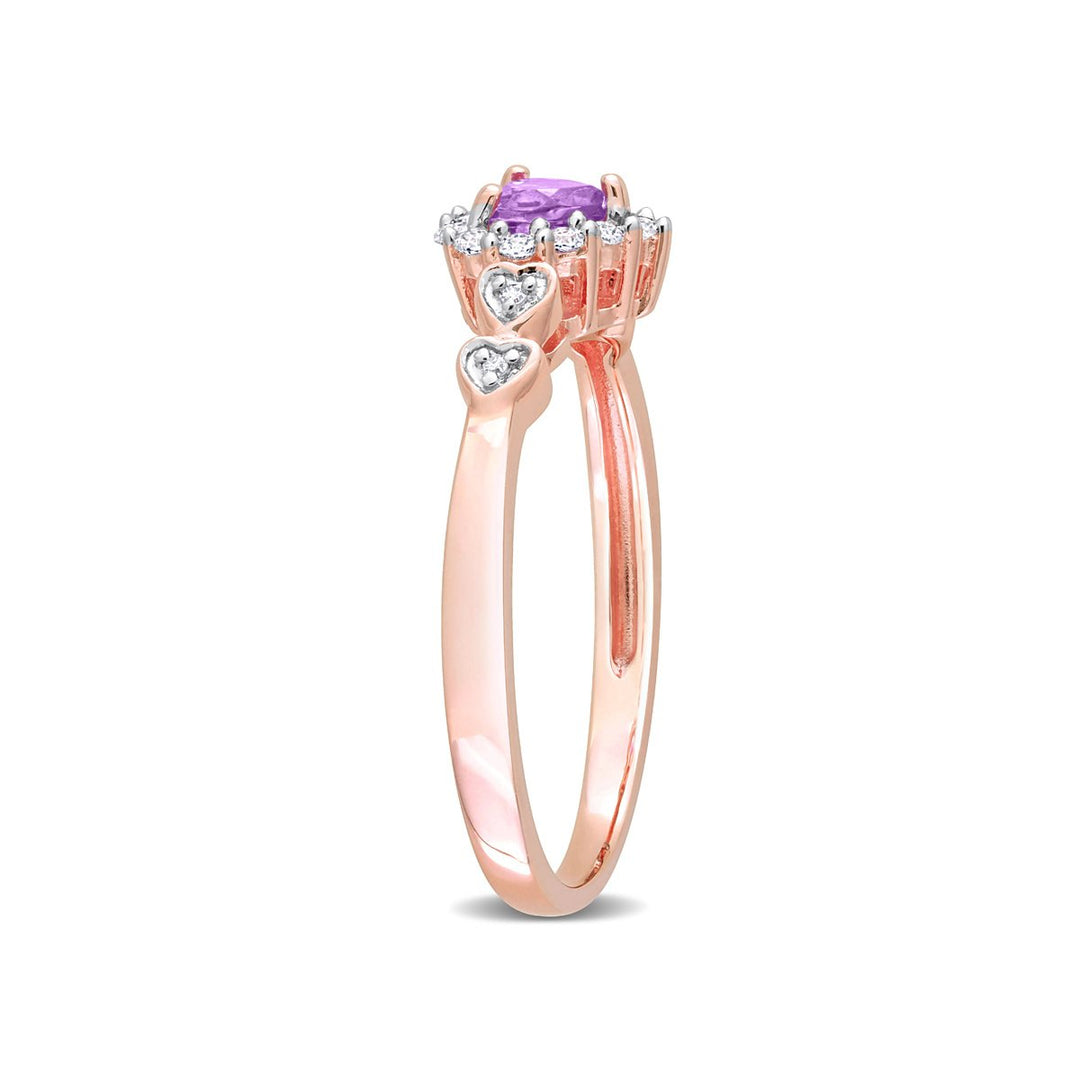 1/3 Carat (ctw) Amethyst and Lab-Created White Sapphire Heart Ring in Rose Sterling Silver Image 4