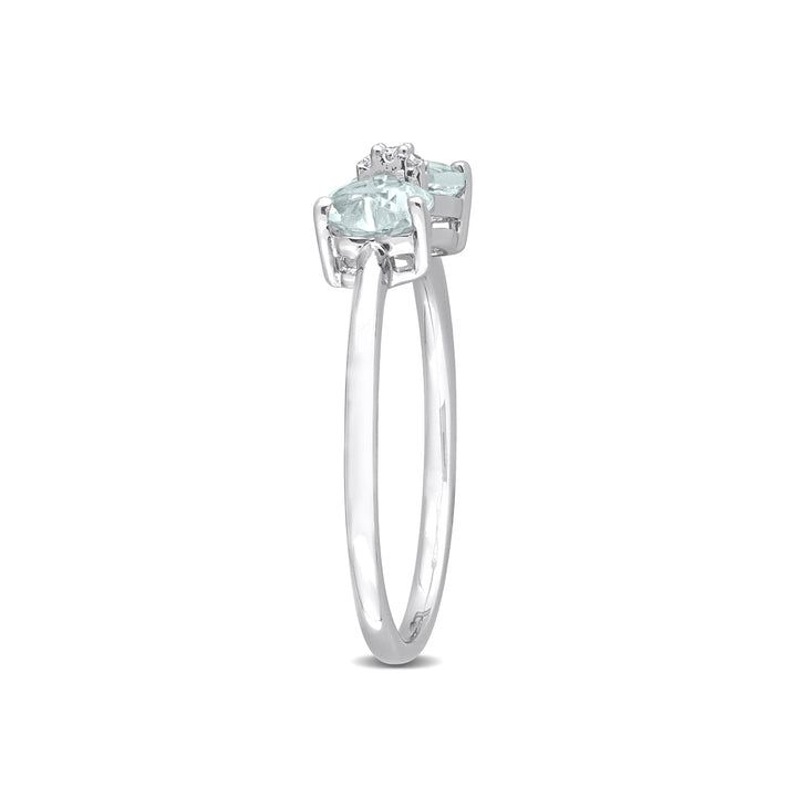 3/4 Carat (ctw) Light Aquamarine Twin Heart Bow Ring in Sterling Silver Image 4