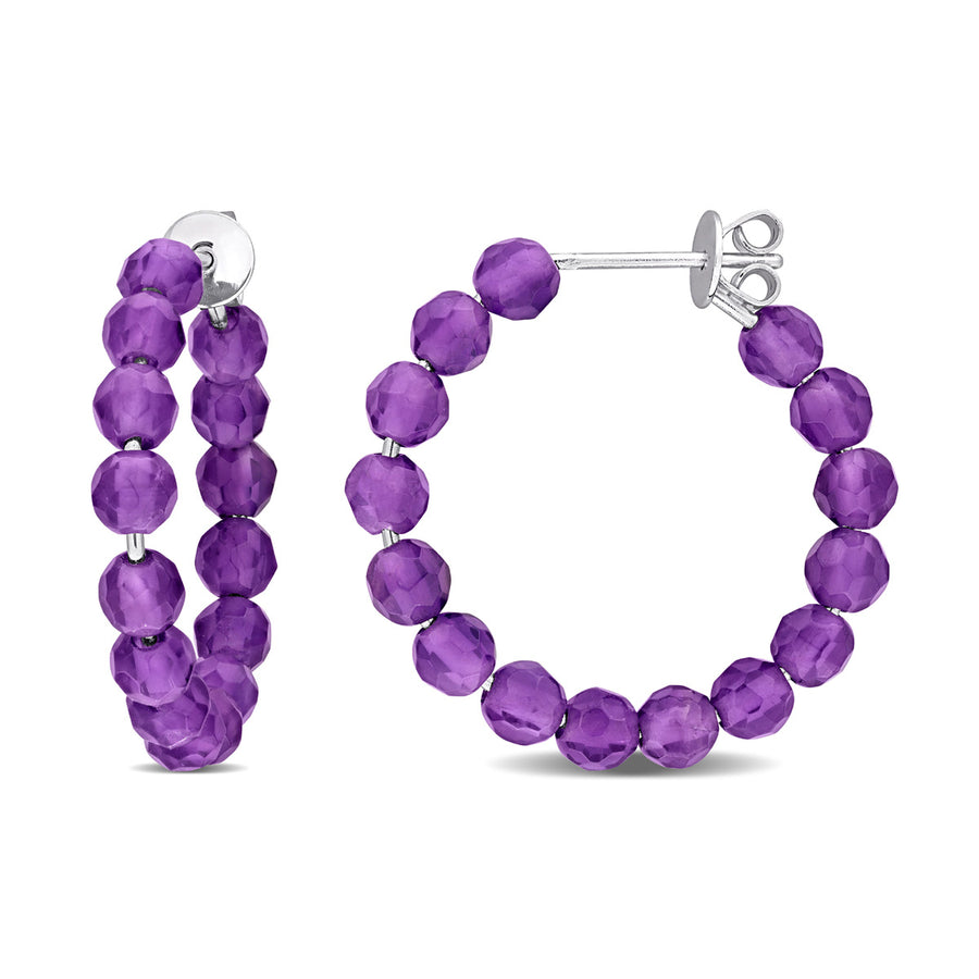 4.00 Carat (ctw) Amethyst Beaded Hoop Earrings in Sterling Silver Image 1