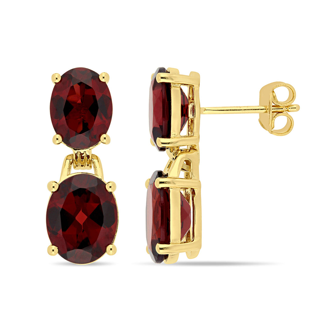 10.00 Carat (ctw) Garnet Drop Earrings in Yellow Plated Sterling Silver Image 1