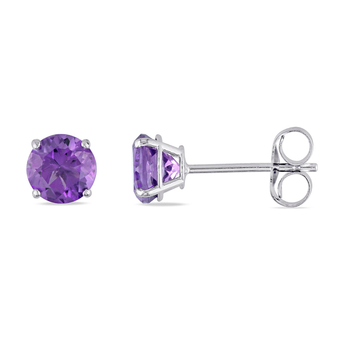 4/5 Carat (ctw) Amethyst Solitaire Stud Earrings in 10K White Gold Image 1