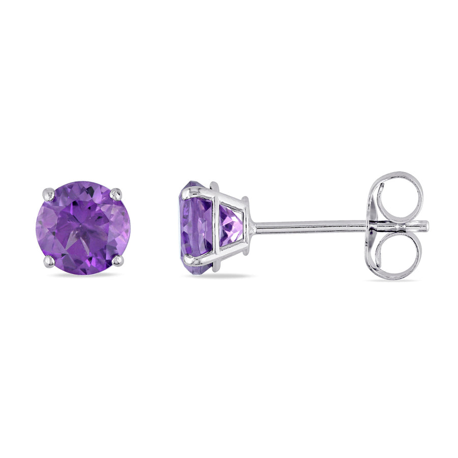 4/5 Carat (ctw) Amethyst Solitaire Stud Earrings in 10K White Gold Image 1