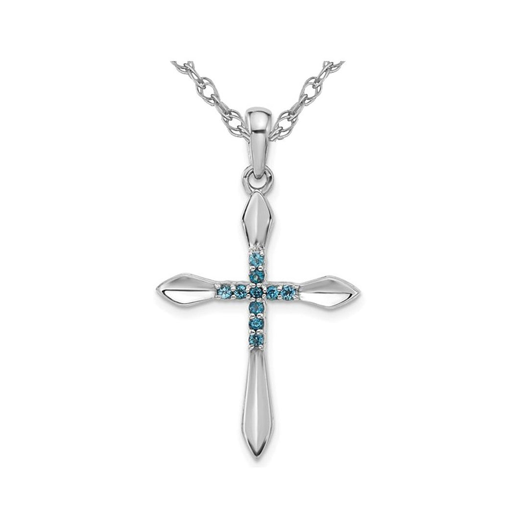 Sterling Silver Cross Pendant Necklace with London Blue Topaz and Chain Image 1