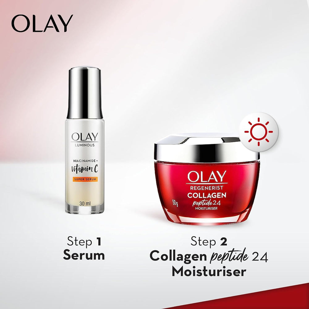 Olay Regenerist Collagen Peptite24 Moisturiser and Luminous Vitamin C Super Serum Combo Pack Image 2