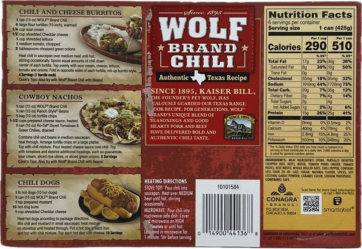 Wolf Brand No Beans Chili, 15 Ounce Cans (Pack of 6) Image 2