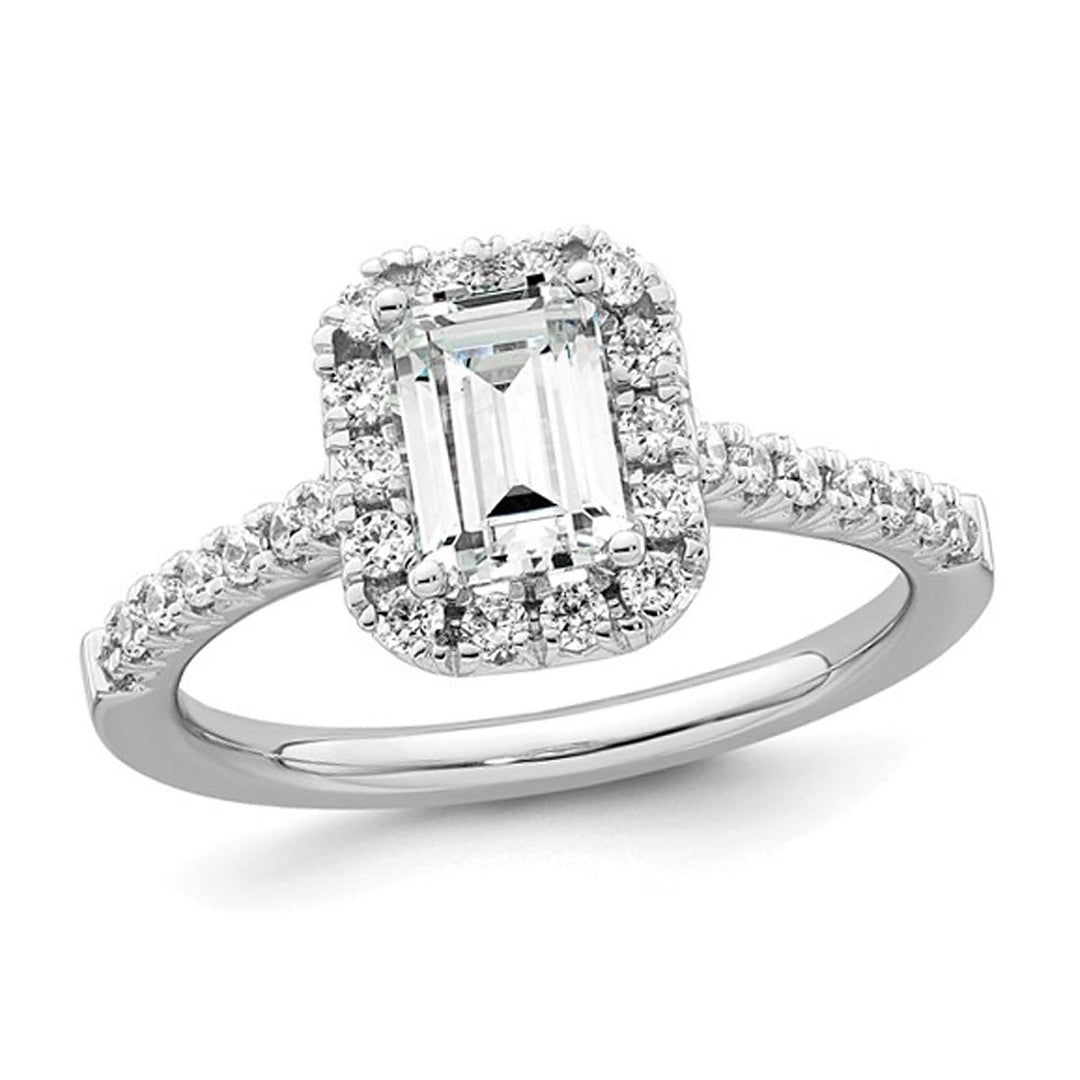 1.44 Carat (ctw VS2 G-H) Emerald-Cut Certified Lab-Grown Diamond Halo Engagement Ring 14K White Gold Image 1