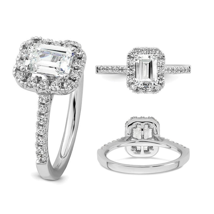 1.44 Carat (ctw VS2 G-H) Emerald-Cut Certified Lab-Grown Diamond Halo Engagement Ring 14K White Gold Image 4