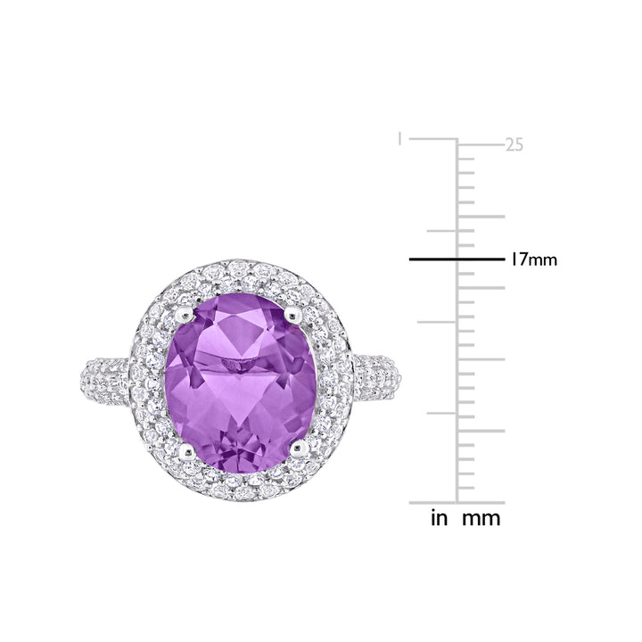 5.30 Carat (ctw) Amethyst and White Topaz Double Halo Ring in Sterling Silver Image 4