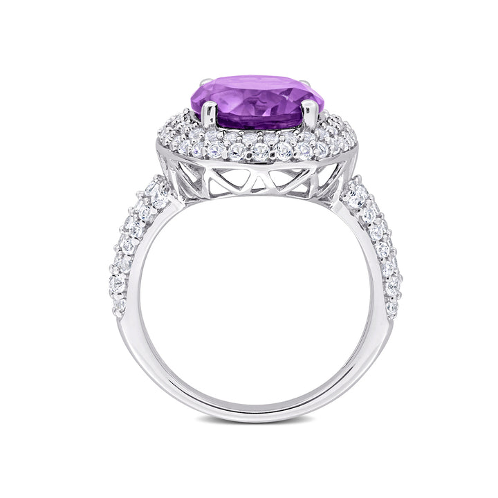 5.30 Carat (ctw) Amethyst and White Topaz Double Halo Ring in Sterling Silver Image 4