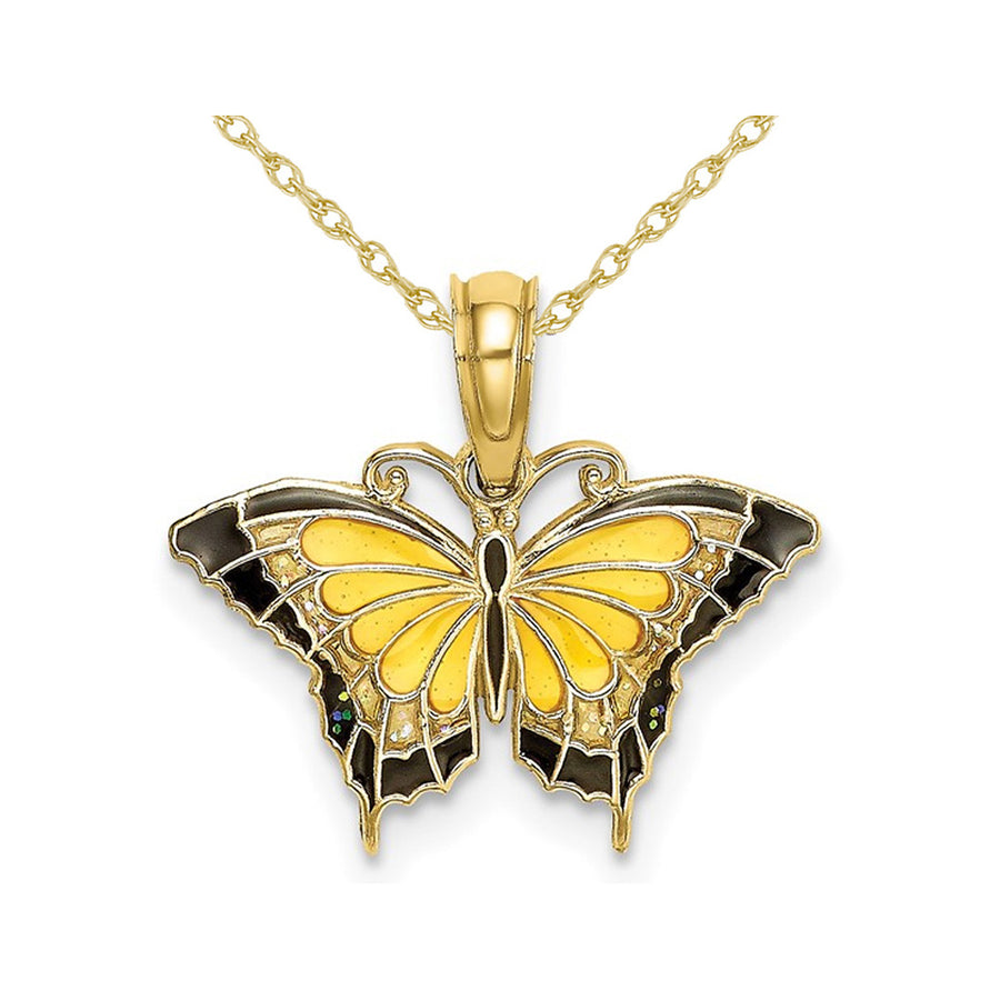 Yellow Butterfly Charm Pendant Necklace in 10K Yellow Gold with Chain Image 1