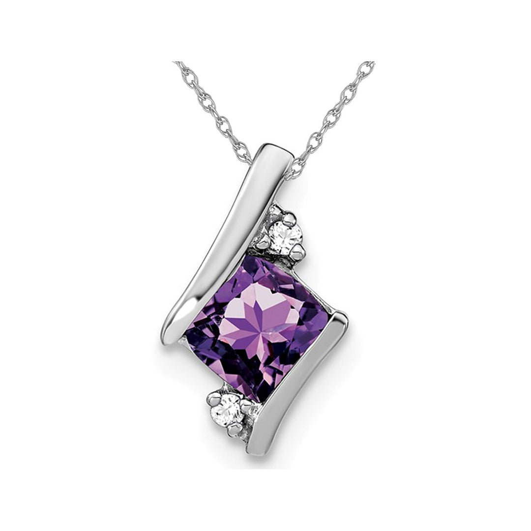 2/5 Carat (ctw) Amethyst Pendant Necklace in 10K White Gold with Chain Image 1