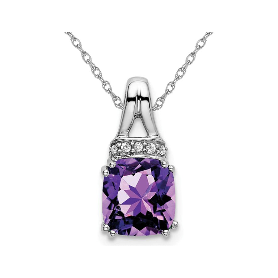 1.25 Carat (ctw) Cushion Cut Amethyst Pendant Necklace in 14K White Gold with Accent Diamonds and Chain Image 1