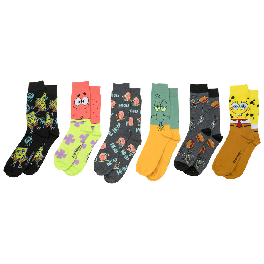 SpongeBob SquarePants Assorted Icons Mens 6-Pair Pack of Crew Socks Image 1