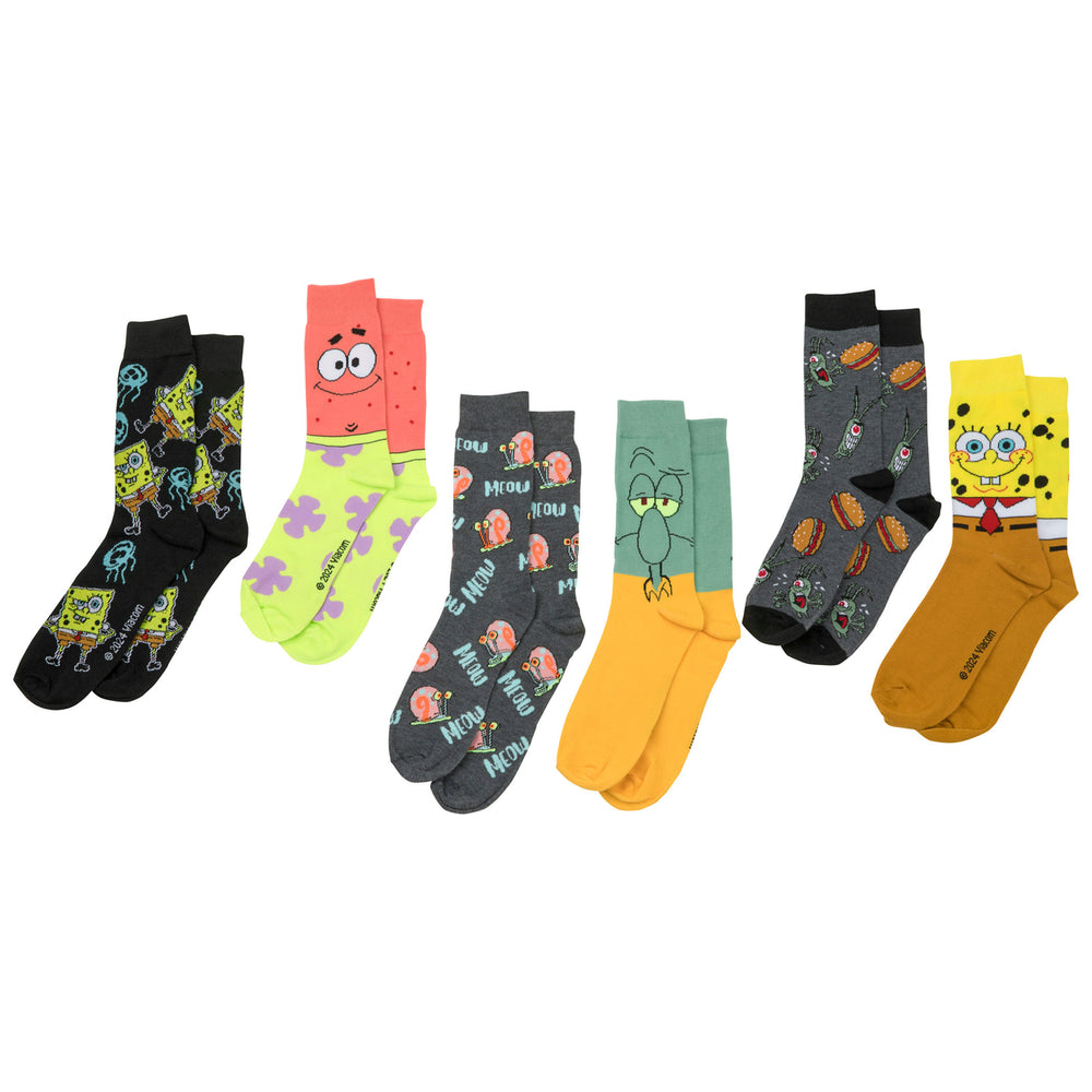 SpongeBob SquarePants Assorted Icons Mens 6-Pair Pack of Crew Socks Image 2