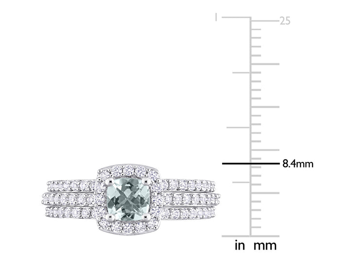 1.33 Carat (ctw) Aquamarine and Lab-Created White Sapphire Engagement Ring and Wedding Band Set Sterling Silver Image 4