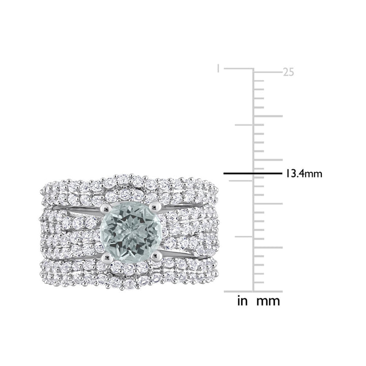 3.75 Carat (ctw) Aquamarine and Lab-Created White Sapphire Engagement Ring and Wedding Band Set Sterling Silver Image 4