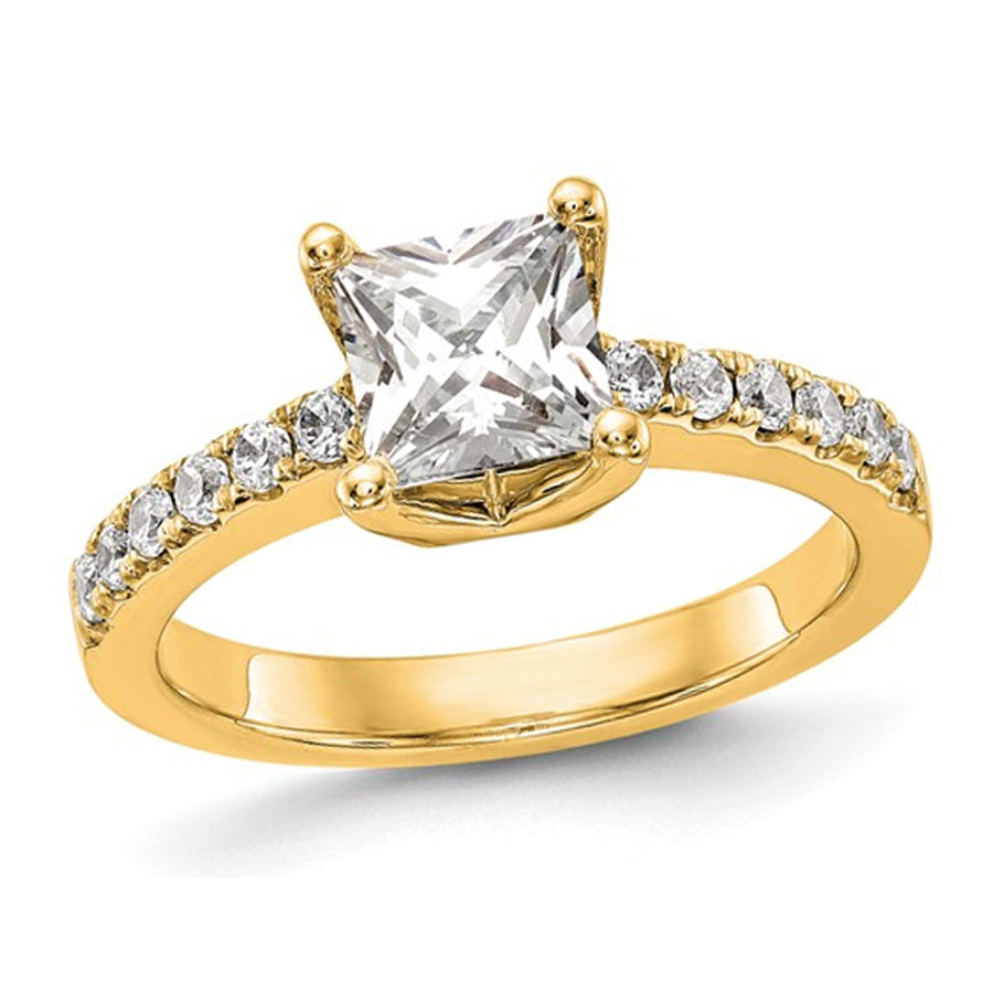1.90 Carat (ctw VS2D-E-F) Certified Princess Lab-Grown Diamond Engagement Ring 14K Yellow Gold Image 1