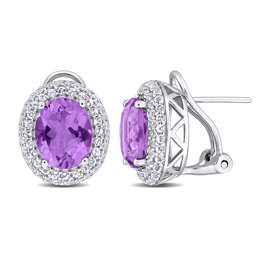 5.44 Carat (ctw) Amethyst and White Topaz Earrings in Sterling Silver Image 1