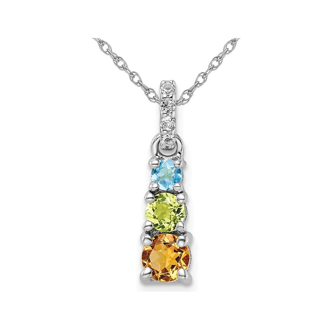 9/10 Carat (ctw) Blue Topaz Peridot and Citrine Pendant Necklace in Sterling Silver with Chain Image 1