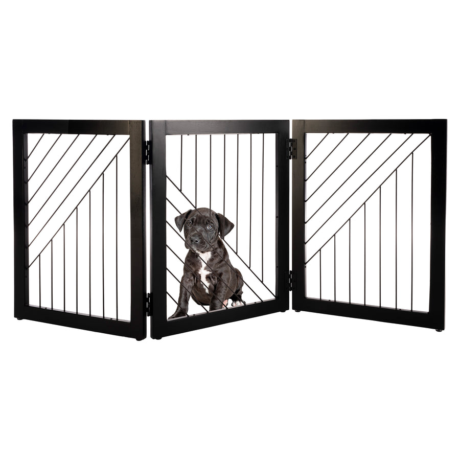 Black Freestanding Pet Gate 3 Panel Foldable Divider 54 Inches Long Image 1
