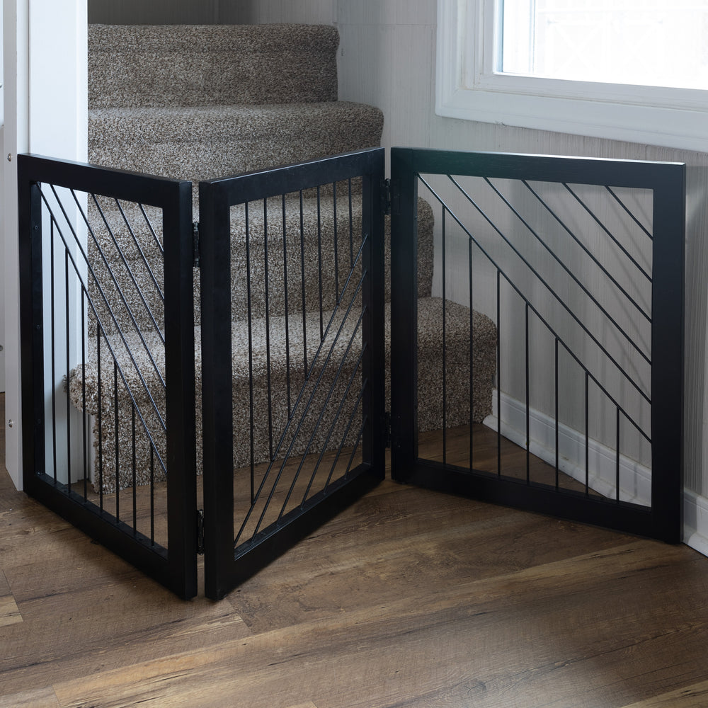 Black Freestanding Pet Gate 3 Panel Foldable Divider 54 Inches Long Image 2