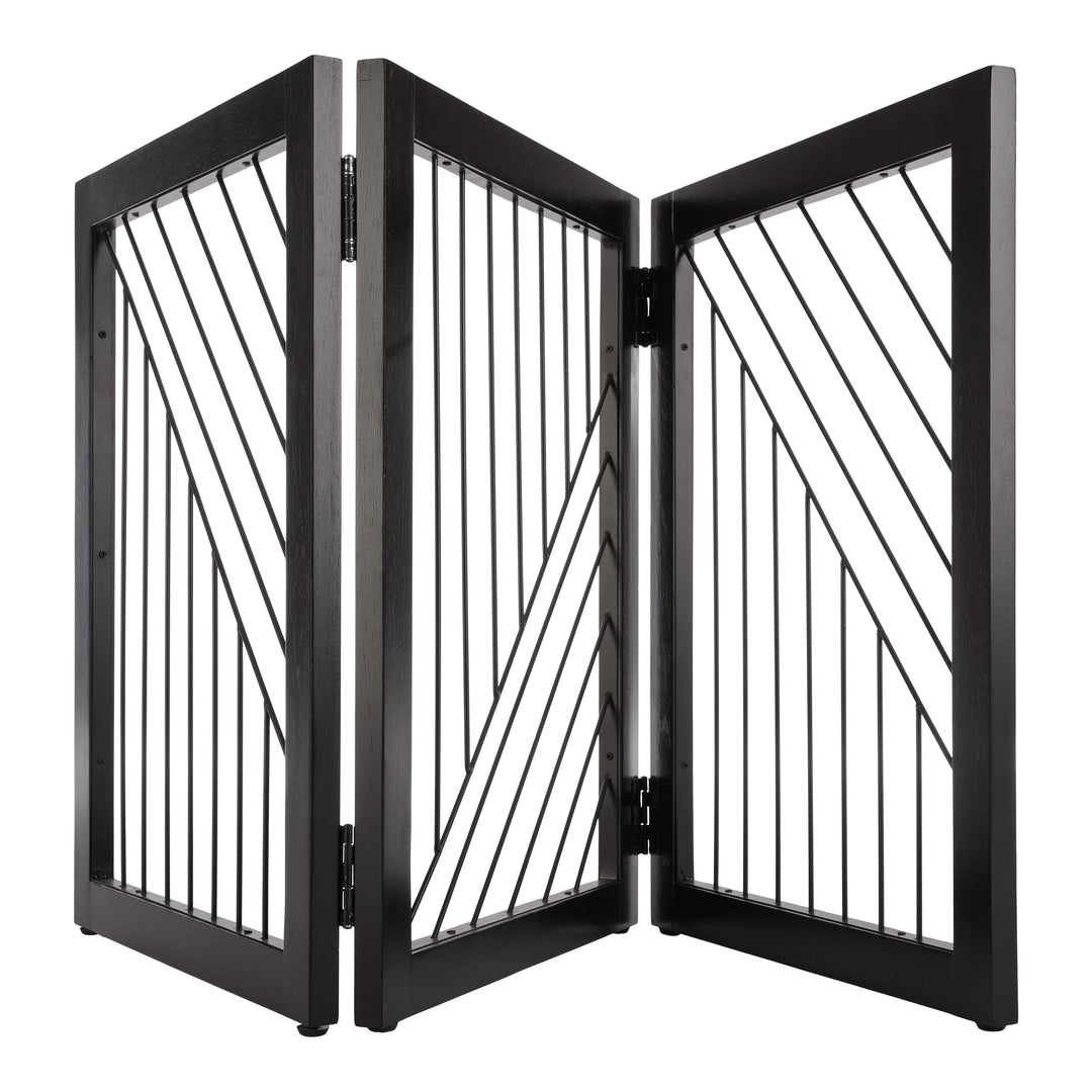 Black Freestanding Pet Gate 3 Panel Foldable Divider 54 Inches Long Image 3