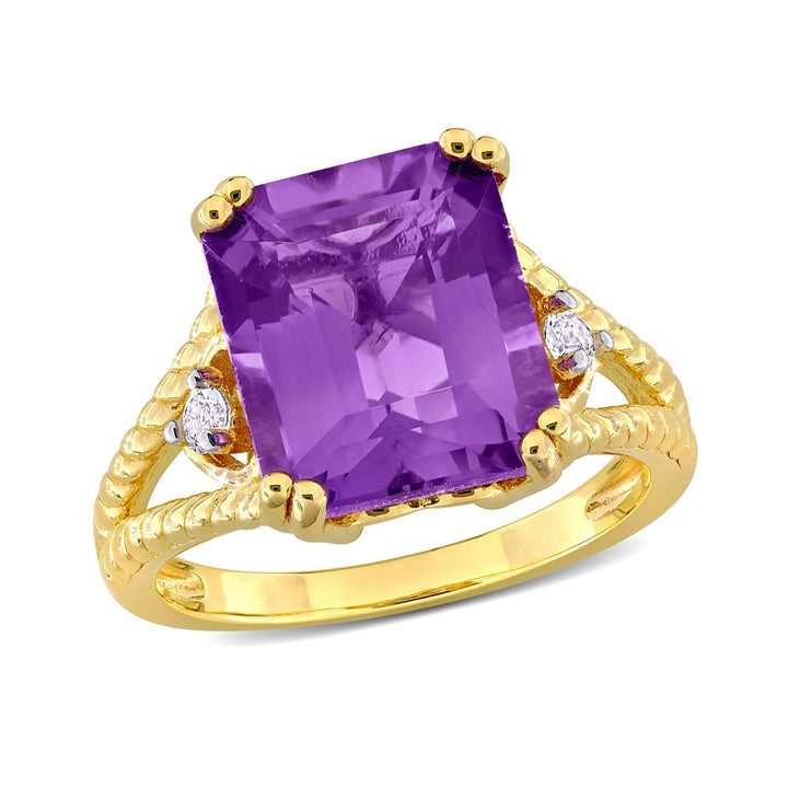 5.00 Carat (ctw) Amethyst Octagon-Cut Ring in Yellow Plated Sterling Silver Image 1