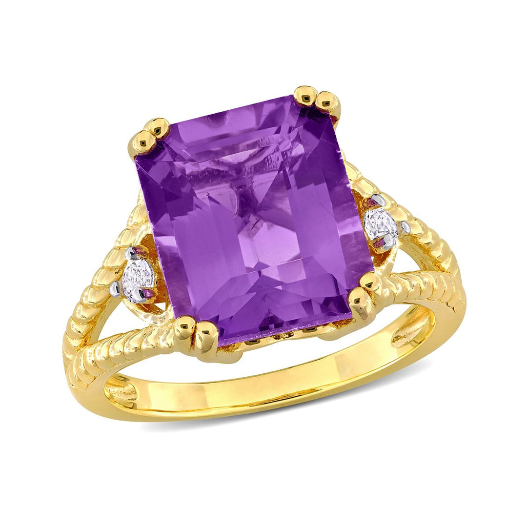 5.00 Carat (ctw) Amethyst Octagon-Cut Ring in Yellow Plated Sterling Silver Image 6