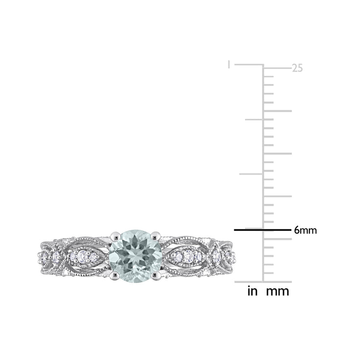 3/4 Carat (ctw) Light Aquamarine Ring with Diamonds in 10K White Gold Image 3