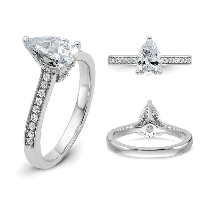 1.20 Carat (ctw VS2D-E-F) Certified Lab-Grown Pear Diamond Engagement Ring 14K White Gold Image 4