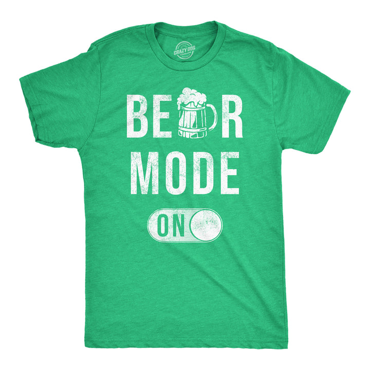 Mens Beer Mode On T Shirt Funny St Paddys Day Parade Drinking Partying Switch Joke Tee For Guys Image 1