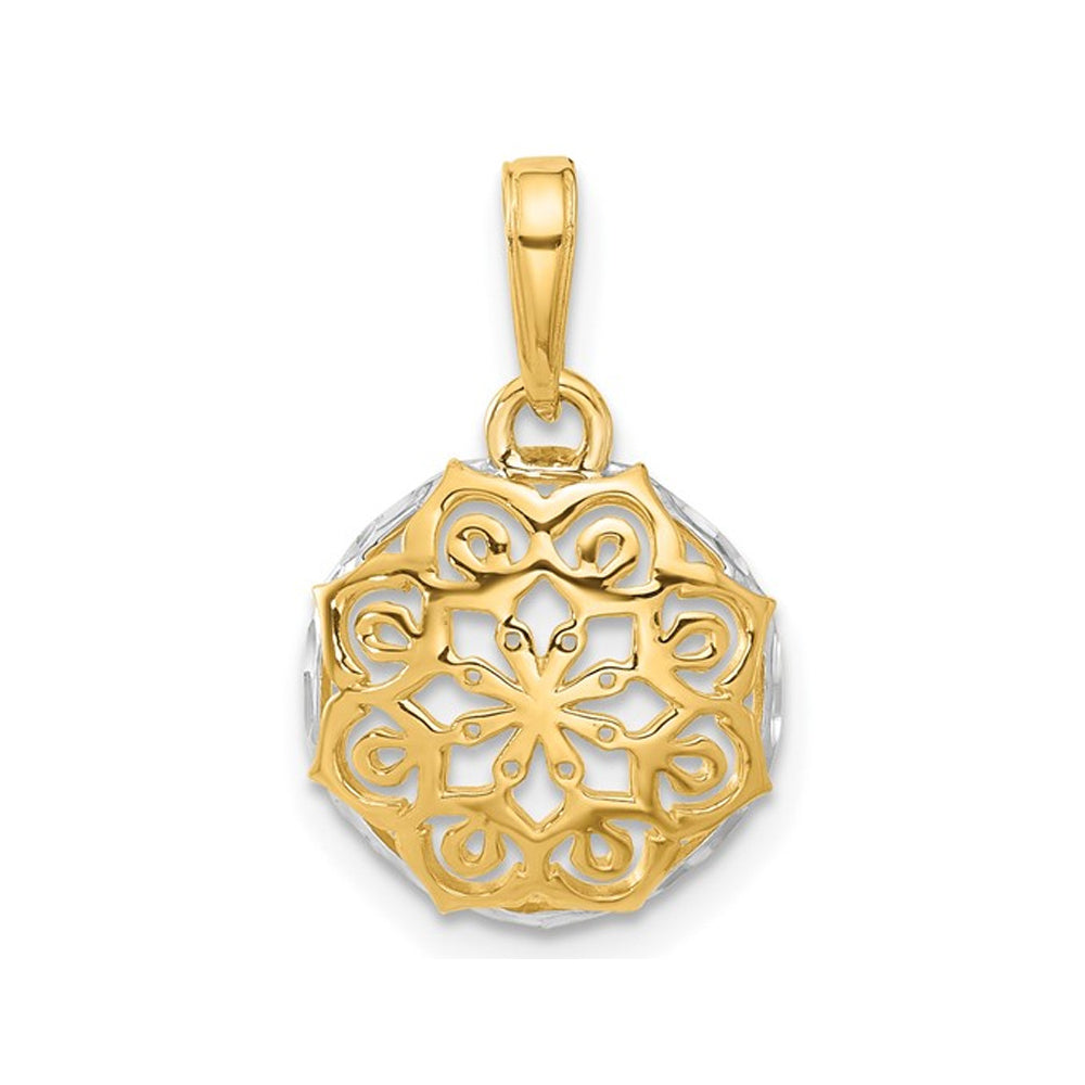 14K Yellow and White Gold Floral Circle Pendant (No Chain Included) Image 1