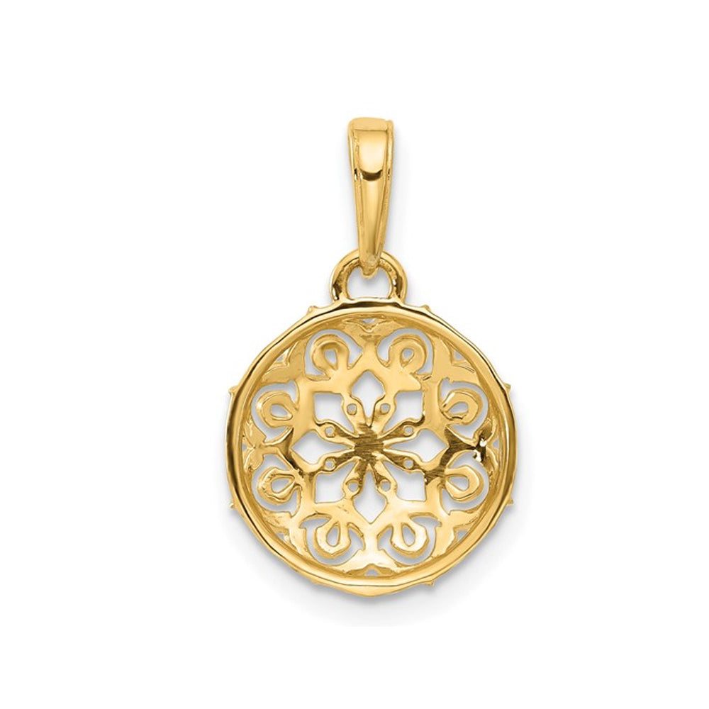 14K Yellow and White Gold Floral Circle Pendant (No Chain Included) Image 3