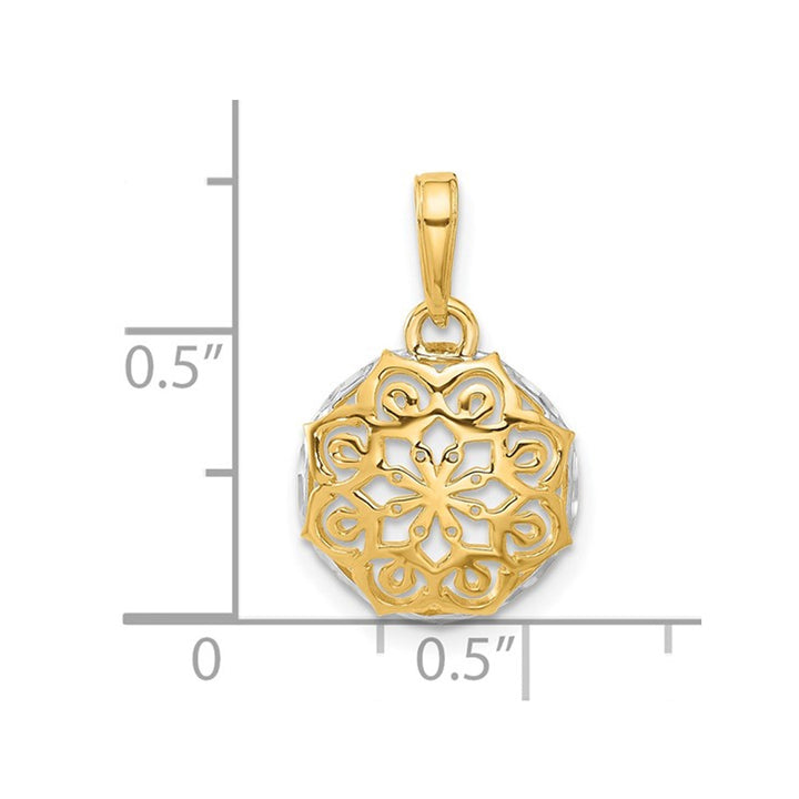 14K Yellow and White Gold Floral Circle Pendant (No Chain Included) Image 4