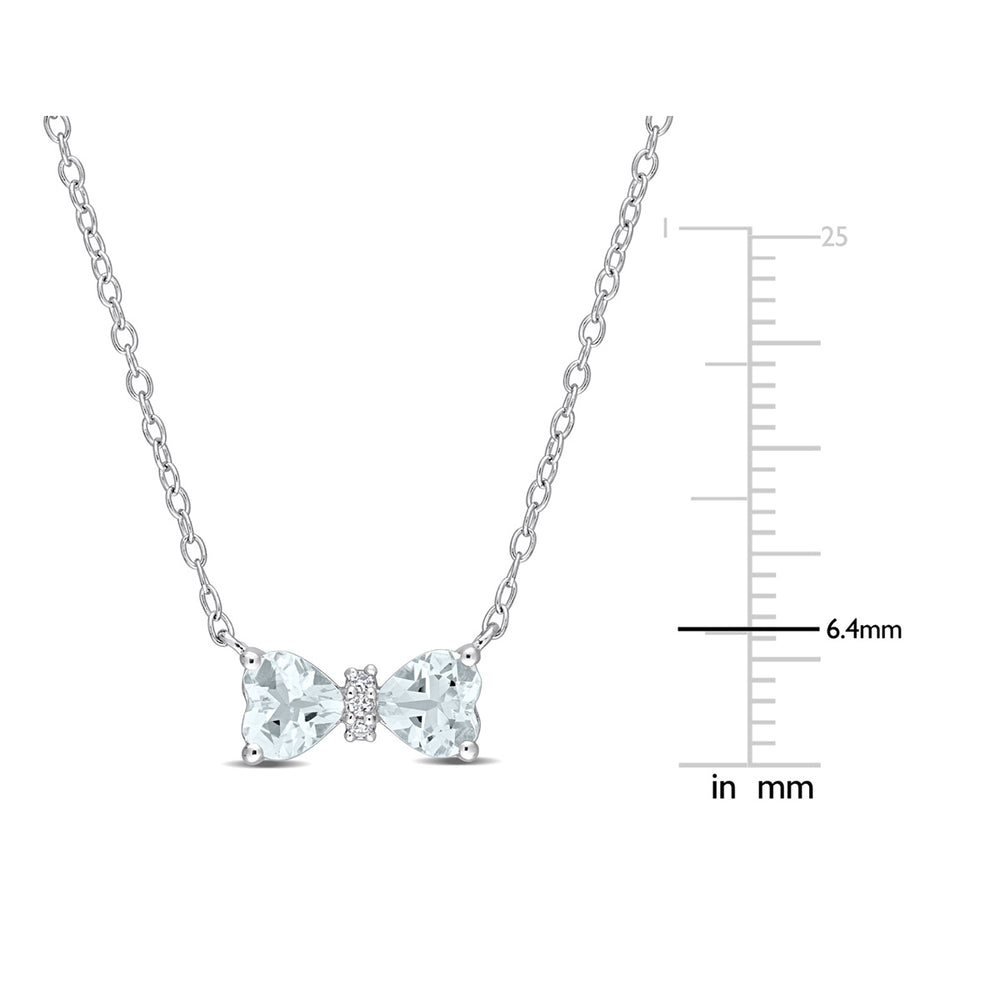 7/10 Carat (ctw) Aquamarine Heart Bow Pendant Necklace in Sterling Silver with Chain Image 2