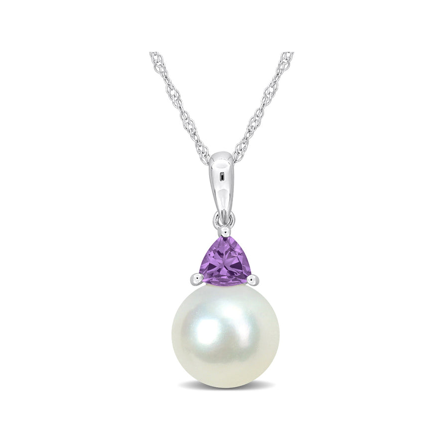 8-8.5mm White Freshwater Cultured Drop Pearl Pendant Necklace in 10K White Gold with Chain Image 1