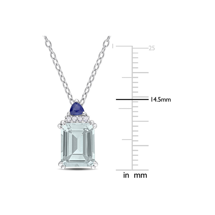 2.00 Carat (ctw) Aquamarine and Blue Sapphire Pendant Necklace in Sterling Silver with Chain Image 3