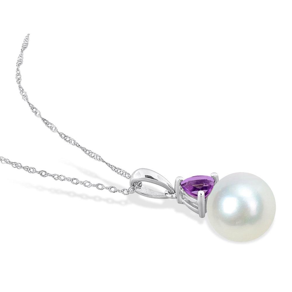 8-8.5mm White Freshwater Cultured Drop Pearl Pendant Necklace in 10K White Gold with Chain Image 2