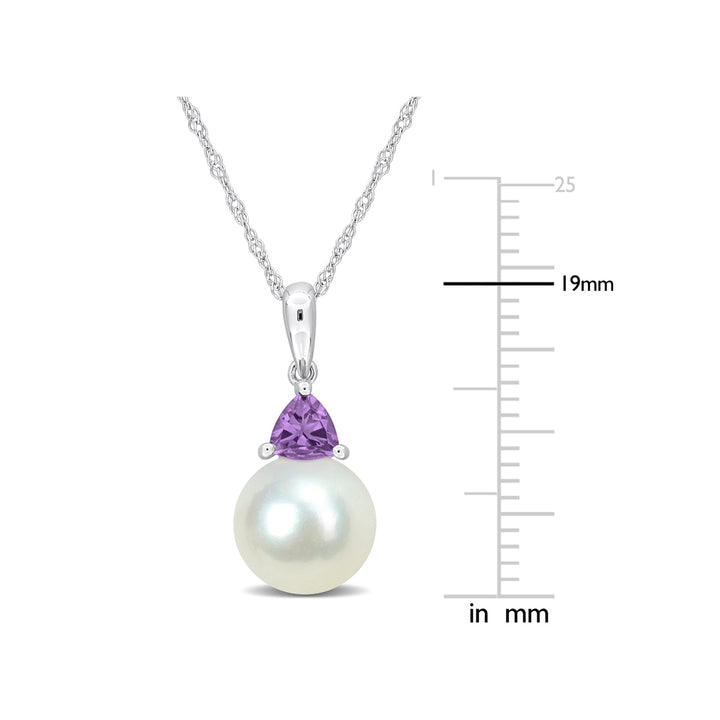 8-8.5mm White Freshwater Cultured Drop Pearl Pendant Necklace in 10K White Gold with Chain Image 3