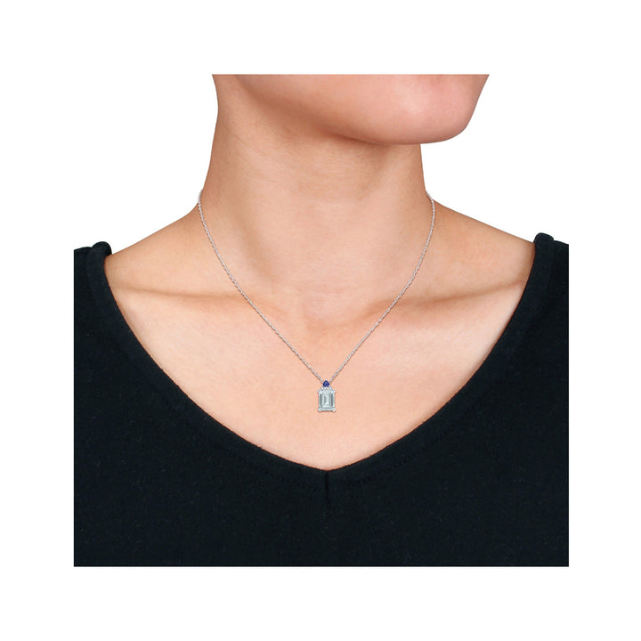 2.00 Carat (ctw) Aquamarine and Blue Sapphire Pendant Necklace in Sterling Silver with Chain Image 4